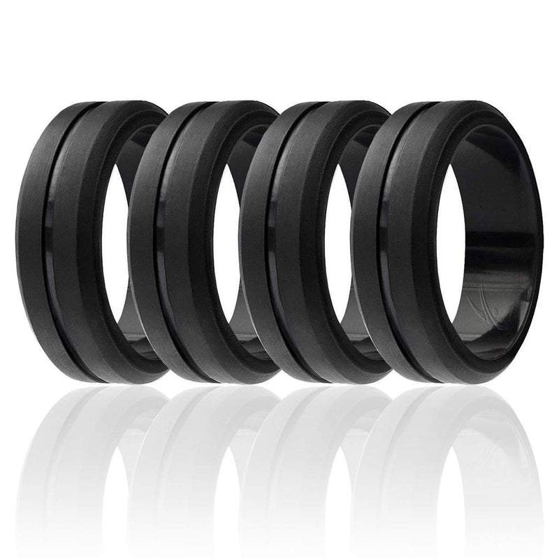 [Australia] - ROQ Silicone Wedding Ring for Men, Elegant, Affordable 8mm Silicone Rubber Wedding Bands, Singles & 4 Pack, Brushed Top Beveled Edges - Black, Metal Silver, Dark Gray Ink Black 6.5 - 7 (17.35mm) 