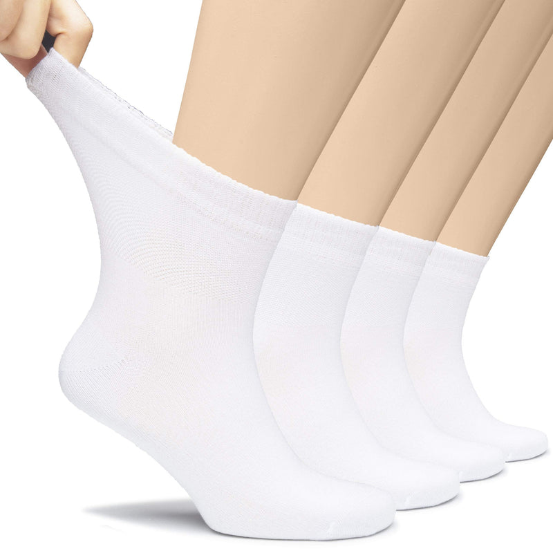 [Australia] - Hugh Ugoli Men's Loose Diabetic Ankle Socks Bamboo, Wide, Thin, Seamless Toe and Non-Binding Top, 4 Pairs 8-11 White 