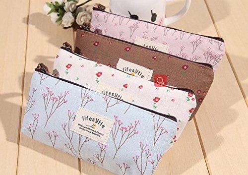 [Australia] - Onwon 4 Pieces Makeup Bag/Travel Cosmetic Pouch Handbag Canvas Countryside Flower Floral Printing Pencil&Pen Cases 
