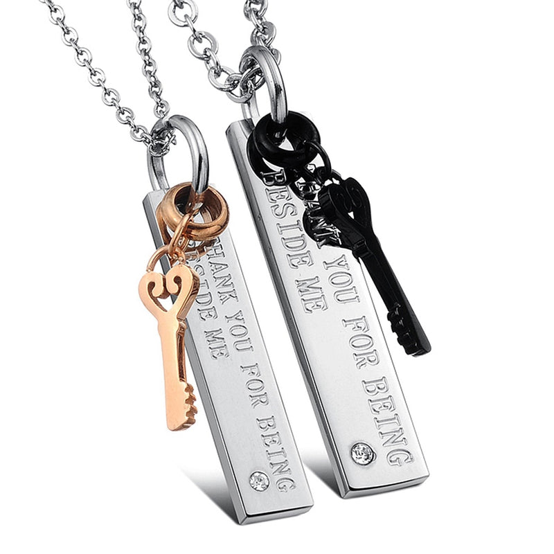 [Australia] - U365 Matching Couples Necklace His & Her Titanium Steel Eternal Love Promise Pendant Set for Men Women 21.6 Inches KEY TO HEART 