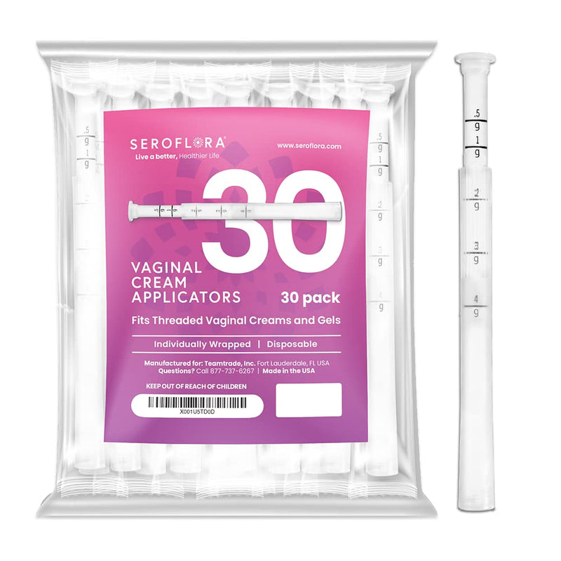 [Australia] - Seroflora Disposable Vaginal Cream Applicators - Fits Premarin, Estrace, Preseed and Most OTC Gels, Lubricants, and Creams - Threaded End, Comfort Tip, and Dosage Markings (30 pack) 