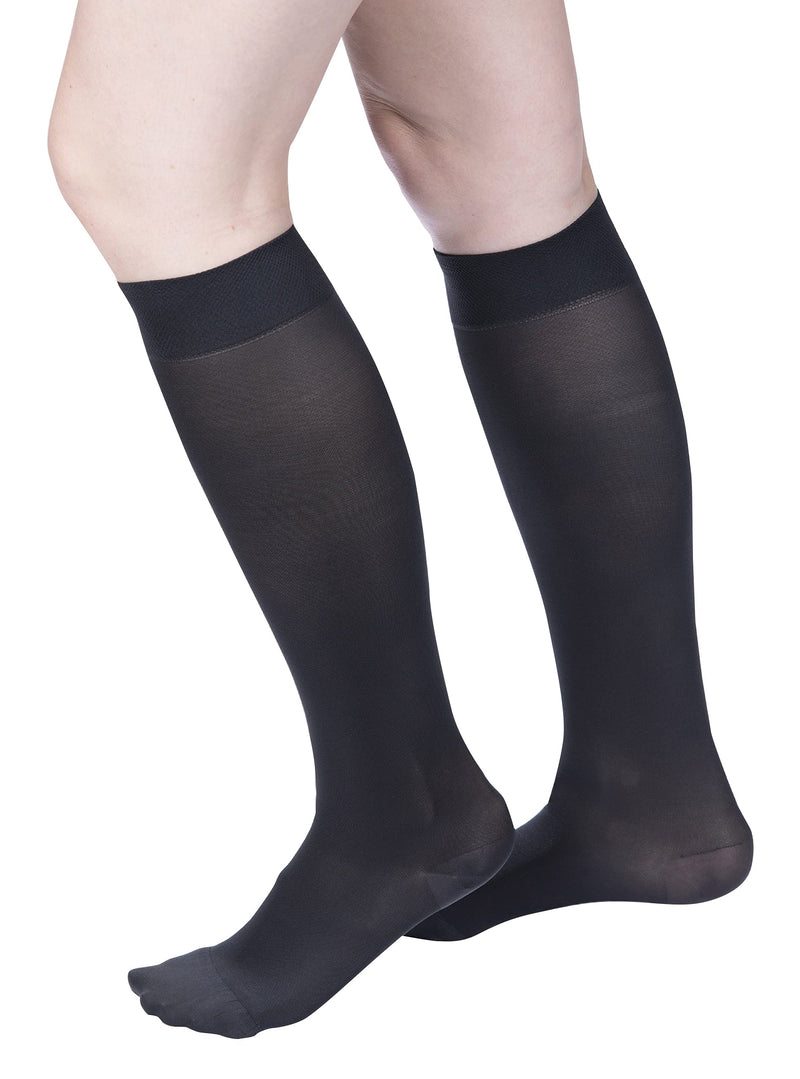 [Australia] - Allegro 15-20 mmHg Soft Microfiber Compression 250 Closed Toe Knee Highs, Comfortable Support Garments Black Large 