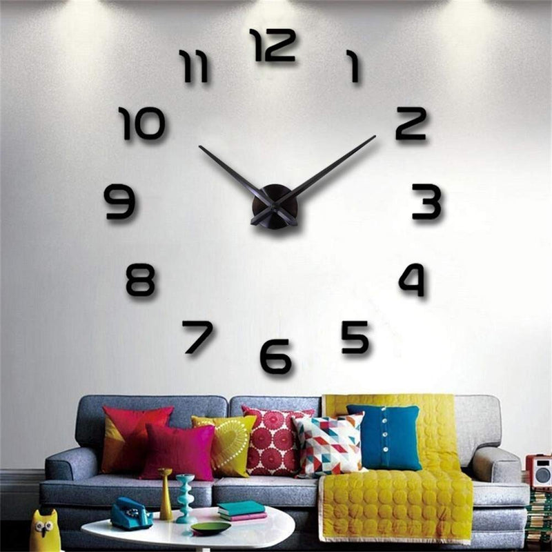 [Australia] - 3D DIY Mirror Surface Wall Clock Large Size Wall Decorative Clocks Silent Non Ticking Movement Clock Hands (Black) Black 