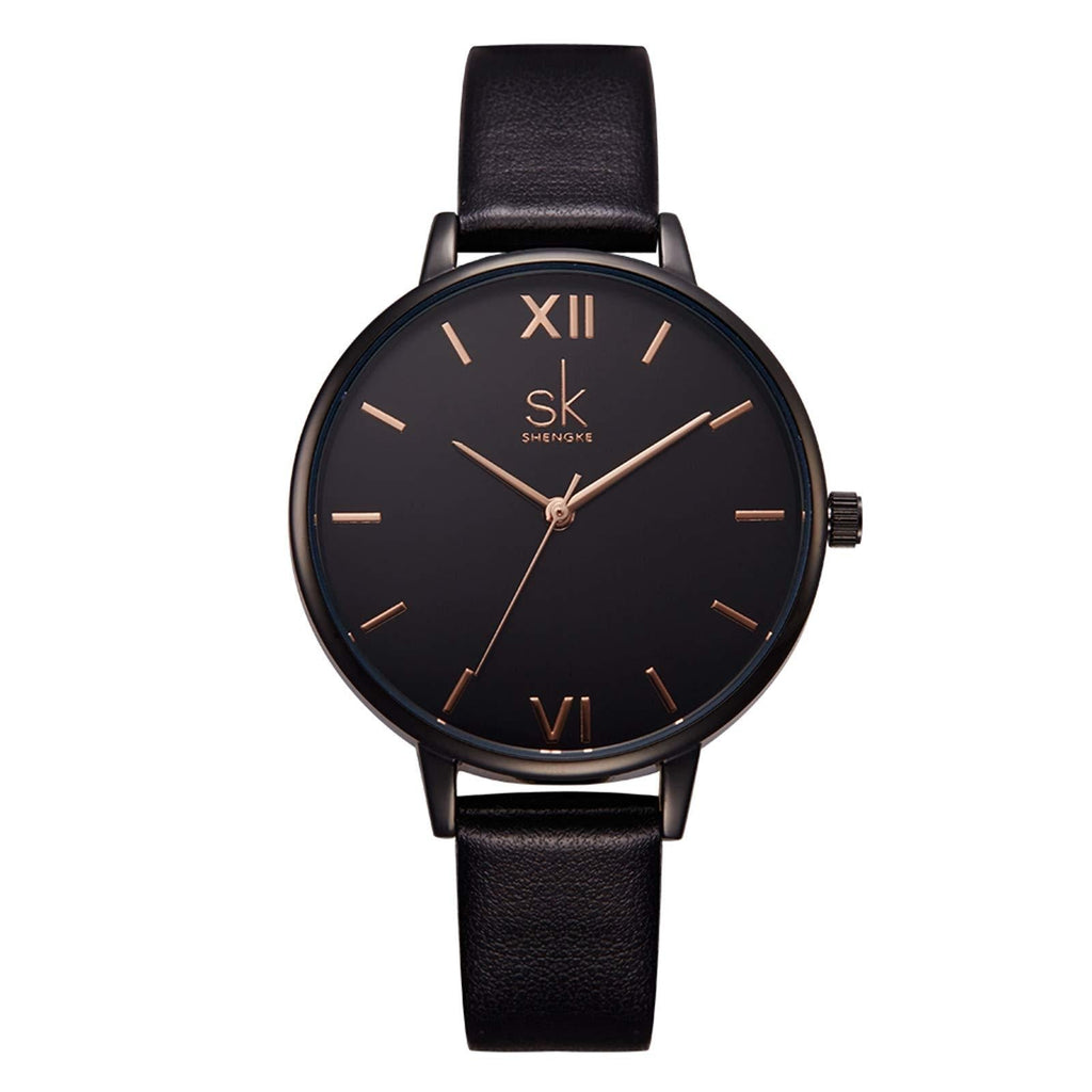 [Australia] - SHENGKE Women Watches Leather Band Decent Casual Geneva Waterproof Creative Ladies Watch reloj de Mujer K0039-Black 