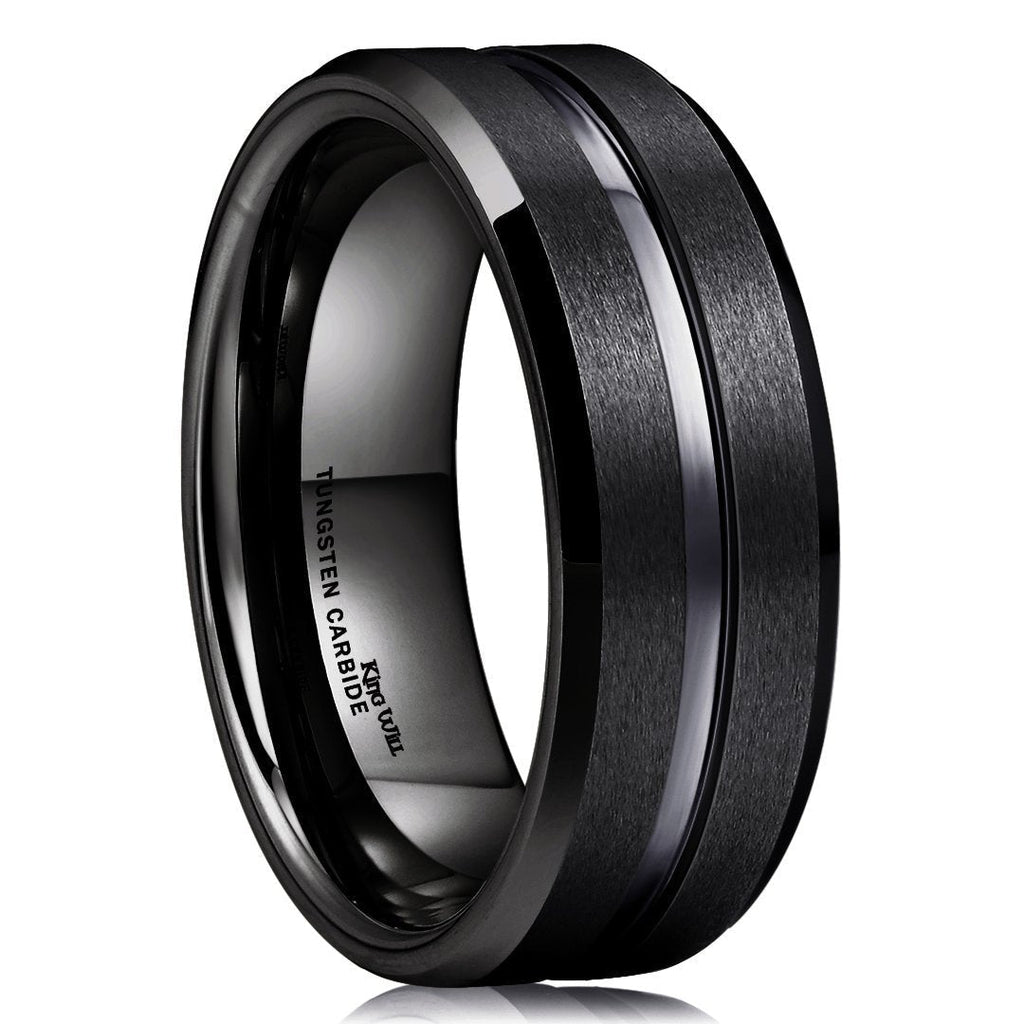 [Australia] - King Will Classic 8mm Tungsten Carbide Wedding Band Ring Polished Finish Grooved Center Comfort Fit Black/Silver/Gold 5 