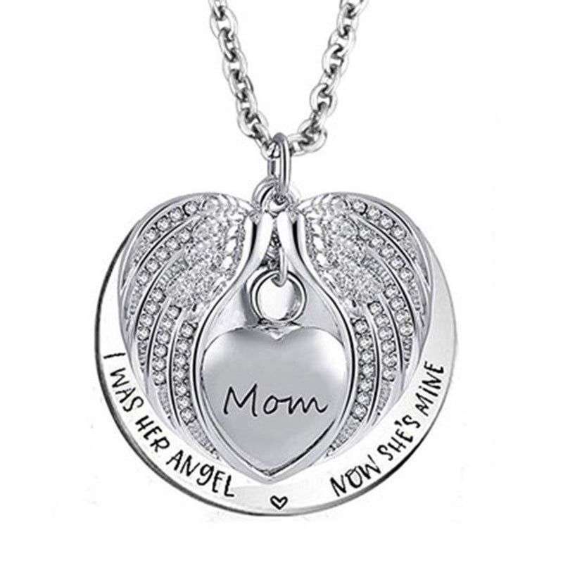 [Australia] - Jesse Ortega Angel Wing Urn Necklace for Ashes Cremation Jewelry Keepsake Memorial Pendant, I was His Angel Now He's Mine Mom 