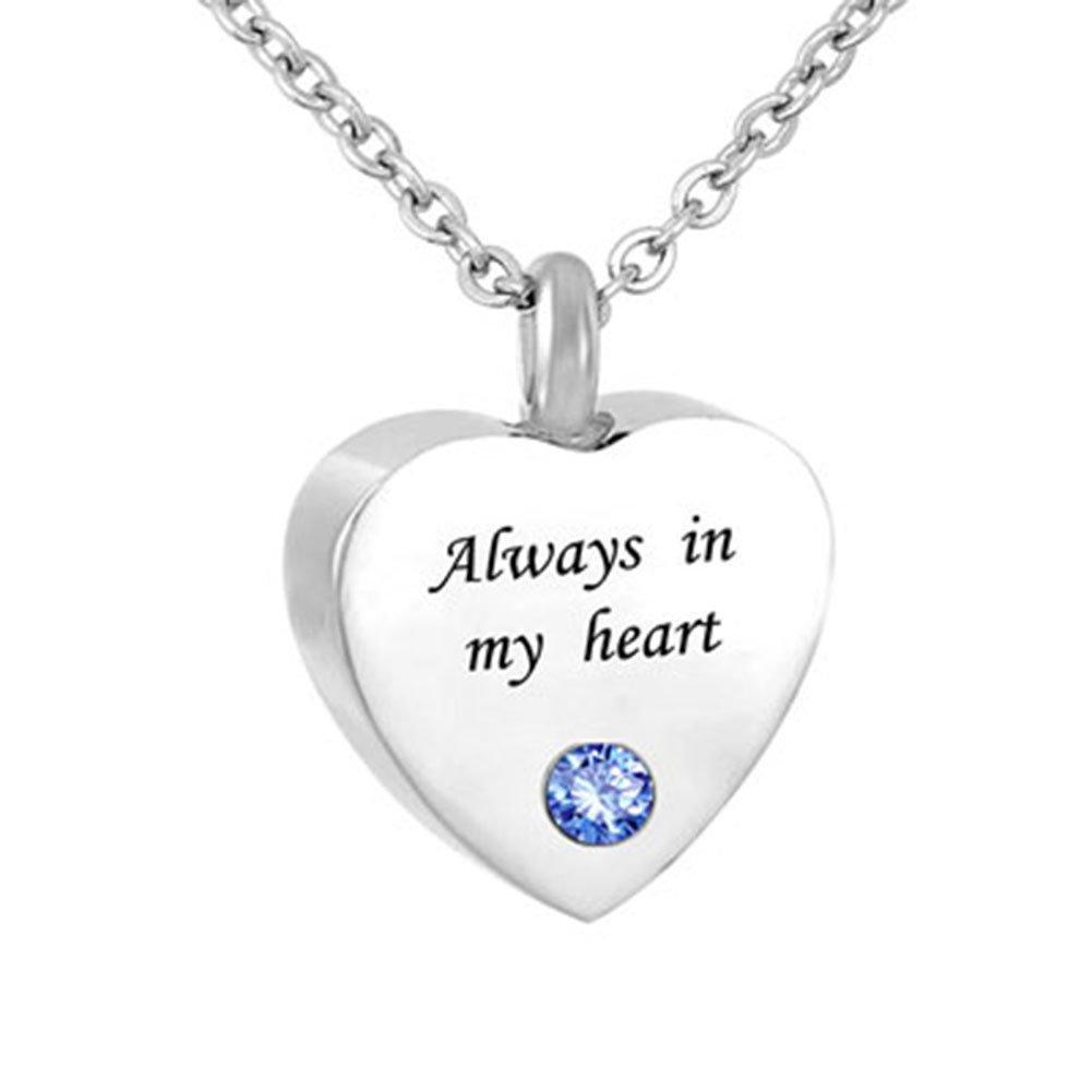 [Australia] - Jesse Ortega 12 Colors Birthstone Urn Necklace of Ashes Always in My Heart Cremation Keepsake Memorial Jewelry Blue 