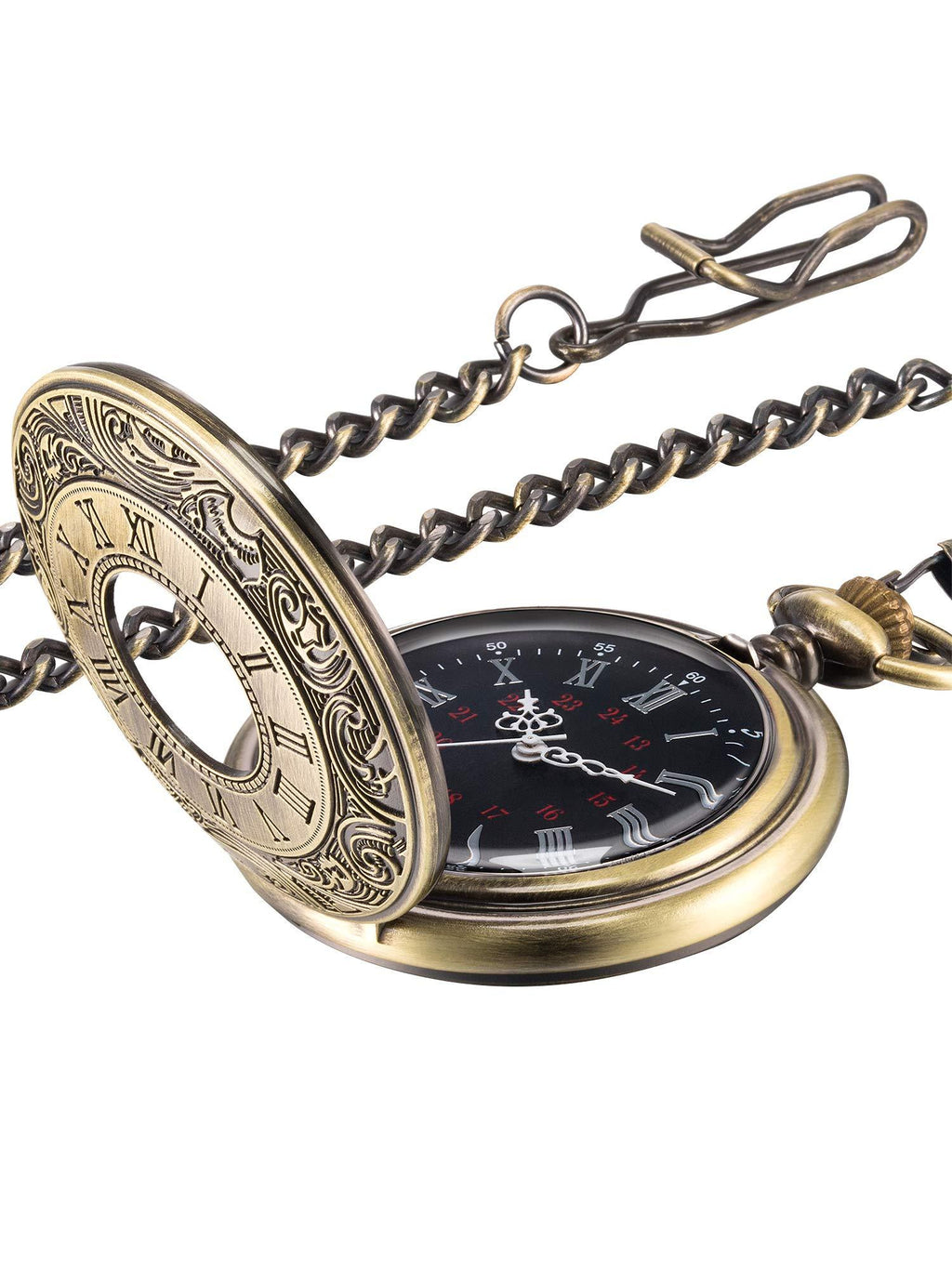 [Australia] - Hicarer Vintage Pocket Watch Steel Men Watch with Chain Bronze 