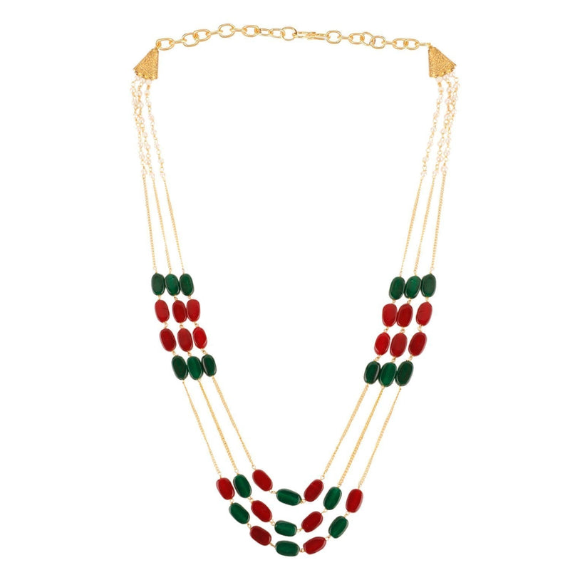 [Australia] - Efulgenz Indian Multi Layered Bollywood Red Green Faux Ruby Emerald Pearl Beads Wedding Bridal Necklace Earrings Jewelry Set 