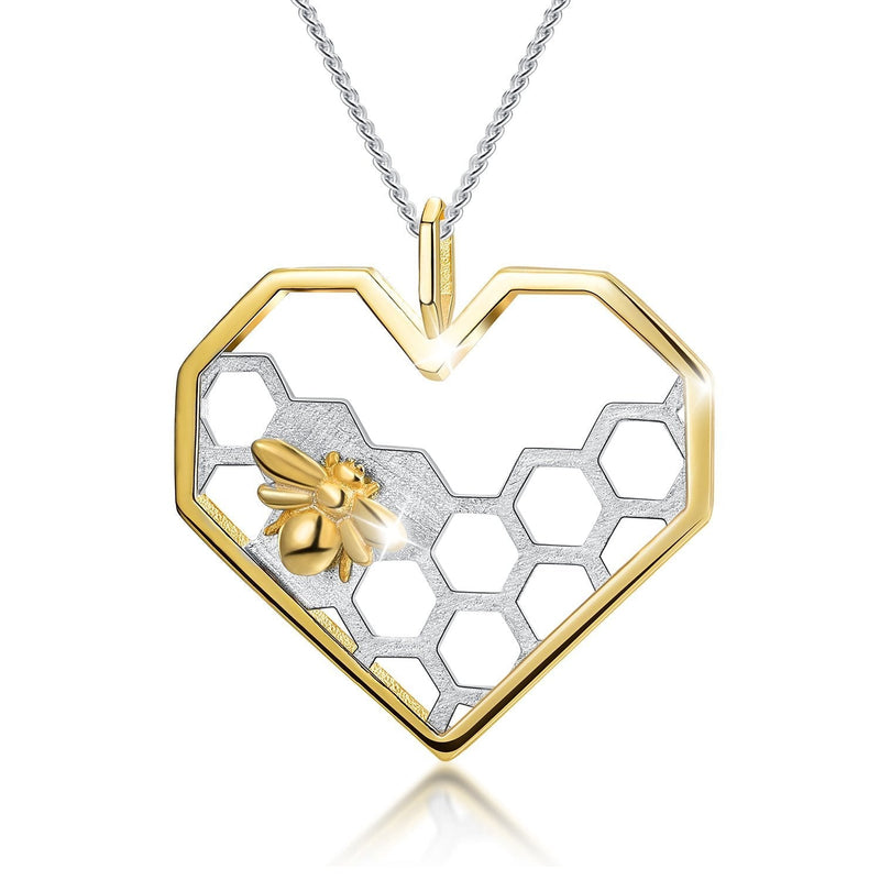 [Australia] - Lotus Fun S925 Sterling Silver Necklace Pendant Honeycomb Bee Pendant with Link Chain length 17inches, Handmade Unique Jewelry Gift for Women and Girls 