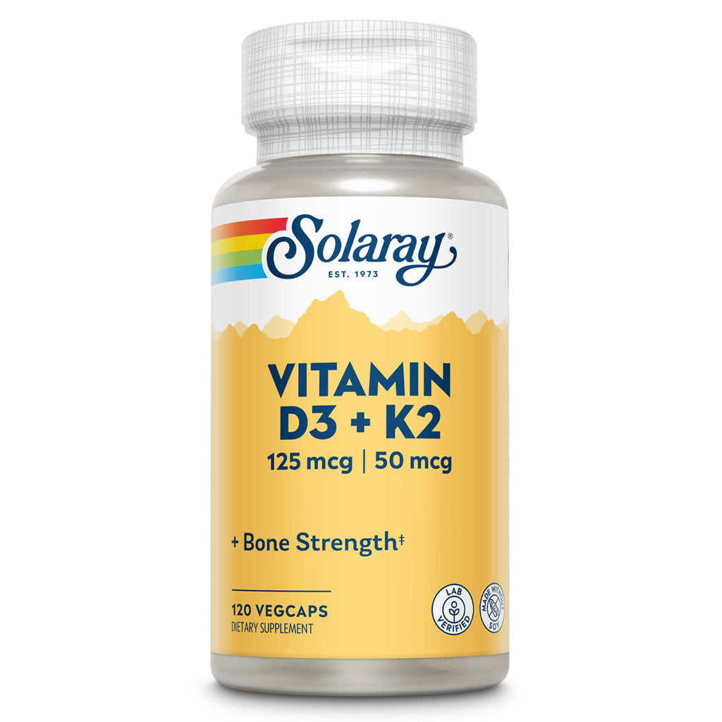 [Australia] - Solaray Vitamin D-3 + K-2, Calcium Absorption, Bone Strength, Cardiovascular & Immune Function Support (120 Count (Pack of 1)) 120 Count (Pack of 1) 