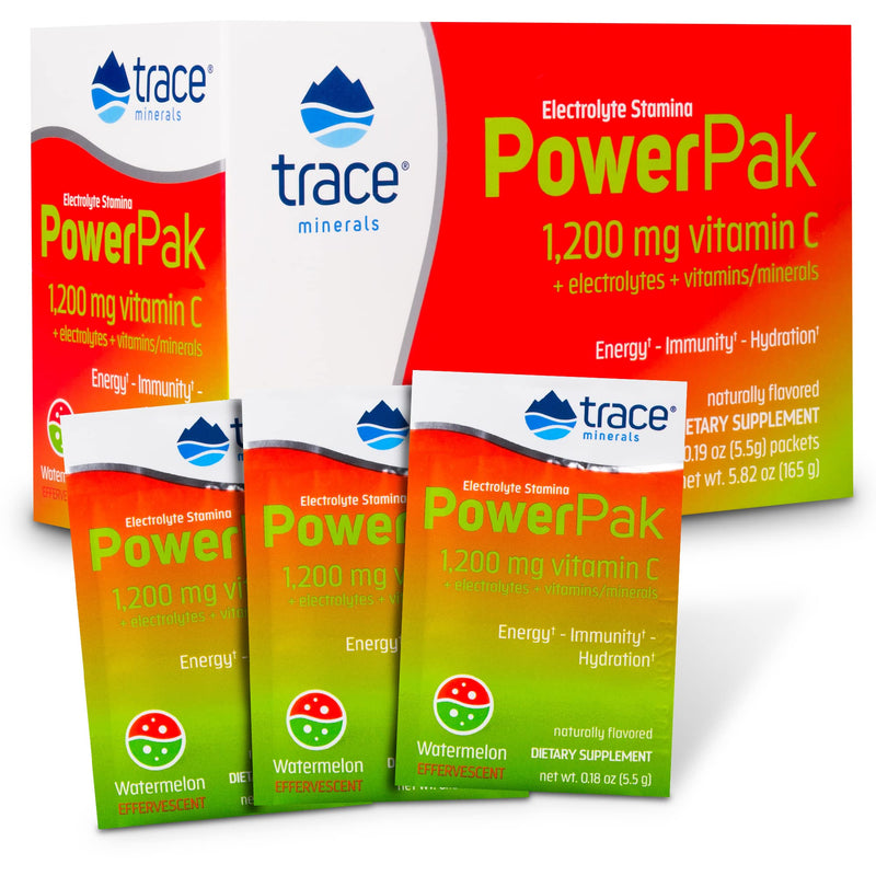 [Australia] - Trace Minerals – Power Pak (Watermelon) | Electrolyte Powder Packets with Vitamin C & Zinc | Powerful Hydration, Immune, Stamina & Energy Support with Essential Vitamins & Minerals (30 Packets)… (1) 1 