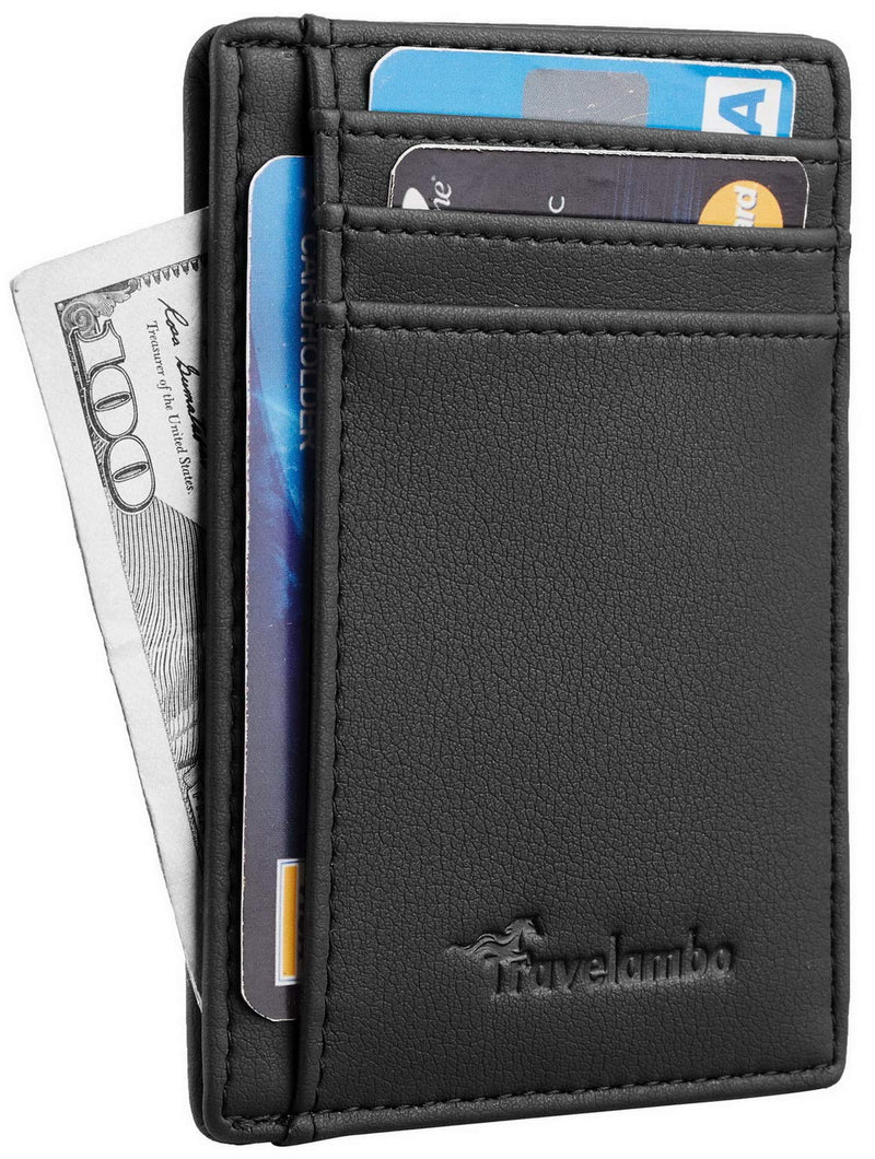 [Australia] - Travelambo Front Pocket Minimalist Leather Slim Wallet RFID Blocking Medium Size Black Delux 
