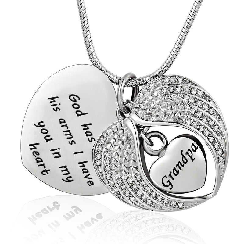 [Australia] - Norya God has You in his arms with Angel Wing Diamond Cremation Jewelry Keepsake Memorial Urn Necklace Grandpa 