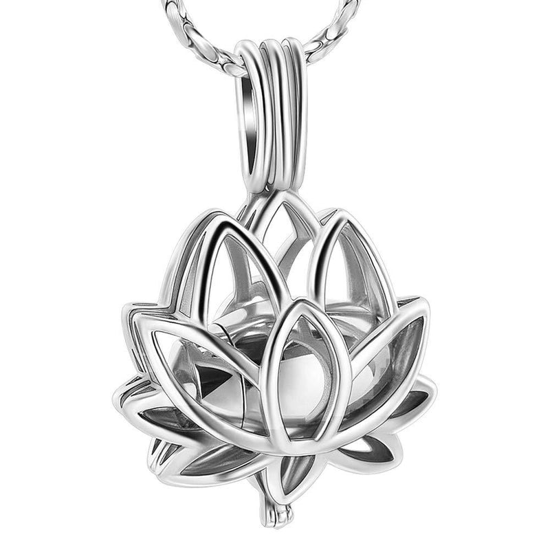 [Australia] - Imrsanl Cremation Jewelry for Ashes - Lotus Flower Ashes Pendant Necklace with Mini Keepsake Urn Memorial Ash Jewelry Silver 