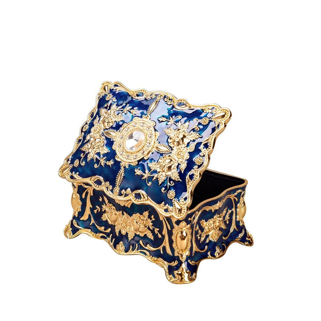 [Australia] - Feyarl Vintage Trinket Box Jewelry Box Wedding Ring Box Keepsake Box Treasure Box Chest Ornate Antique Finish Engraved with Dividers (4.72 x 3.34 x 2.24inch) Blue 