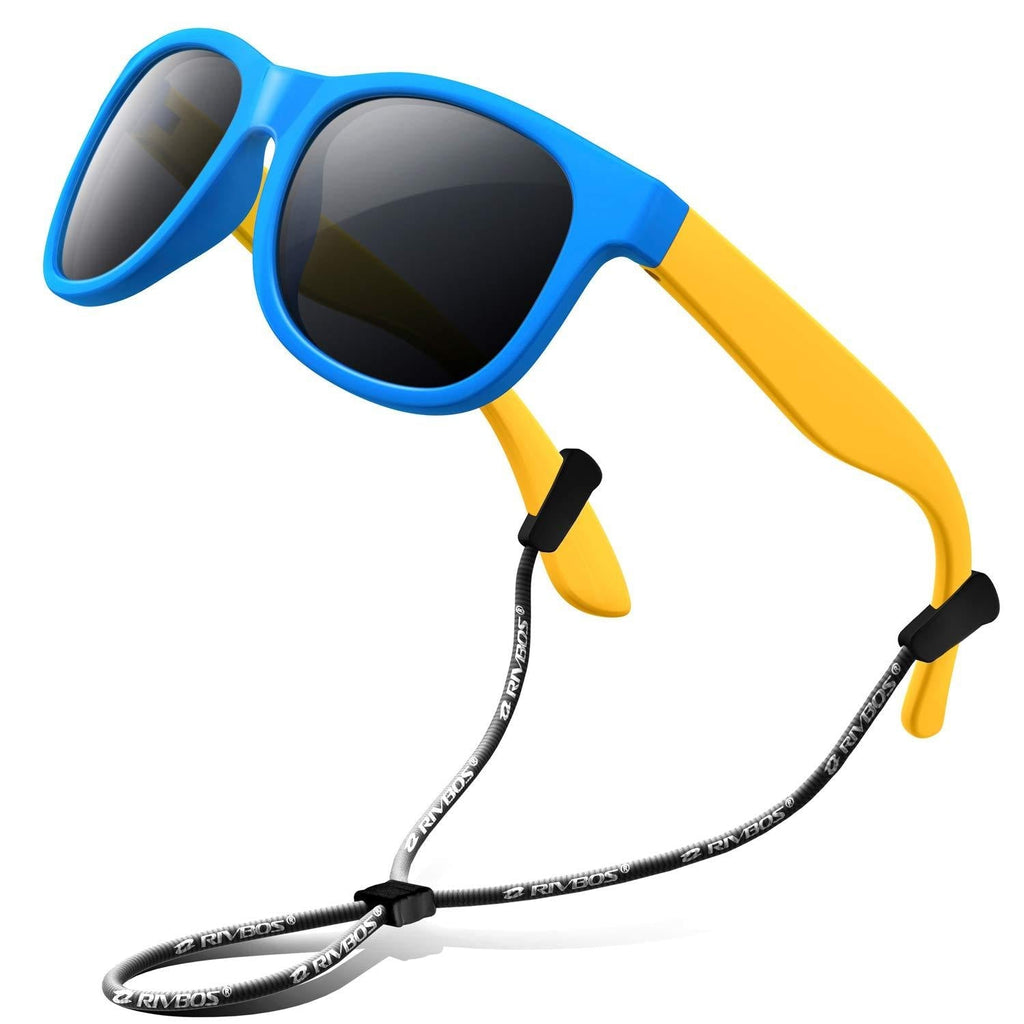 [Australia] - RIVBOS Rubber Kids Polarized Sunglasses With Strap Glasses Shades for Boys Girls Baby and Children Age 3-10 RBK023 Rbk023-1 Blue 