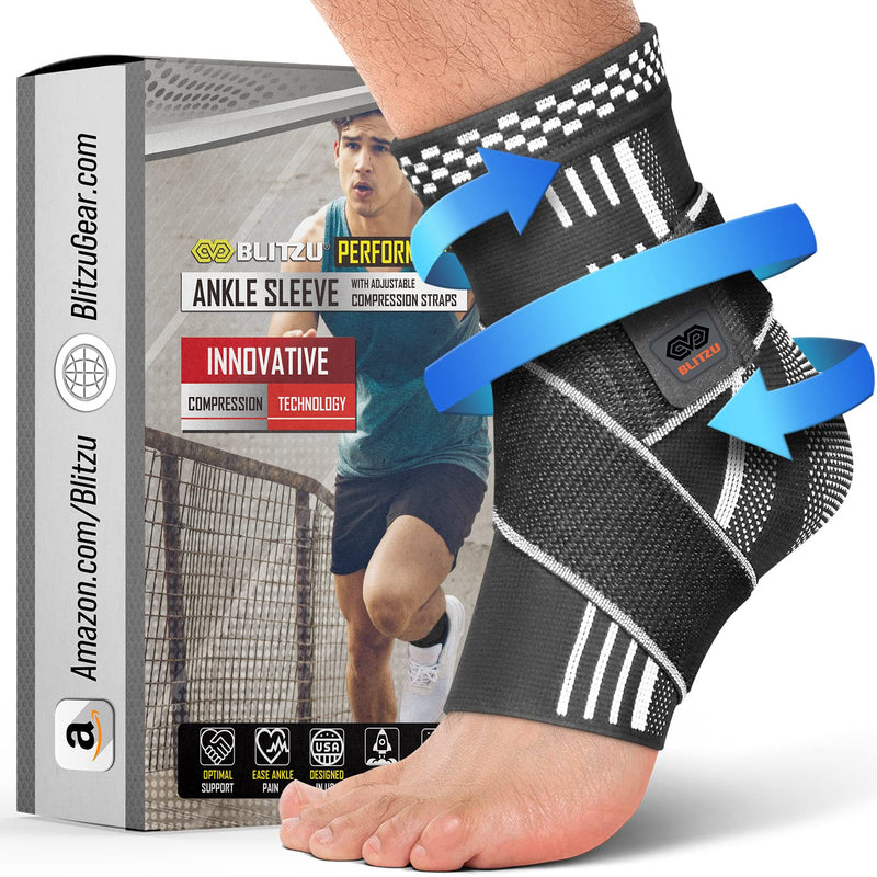 [Australia] - BLITZU Ankle Brace With Adjustable Compression Support Strap for Achilles Tendonitis, Joint Pain Relief. Ankle Wrap for Women & Men for Sprained Ankle & Protectors Sleeve for Heel Pain, Foot Arch M Black Medium 