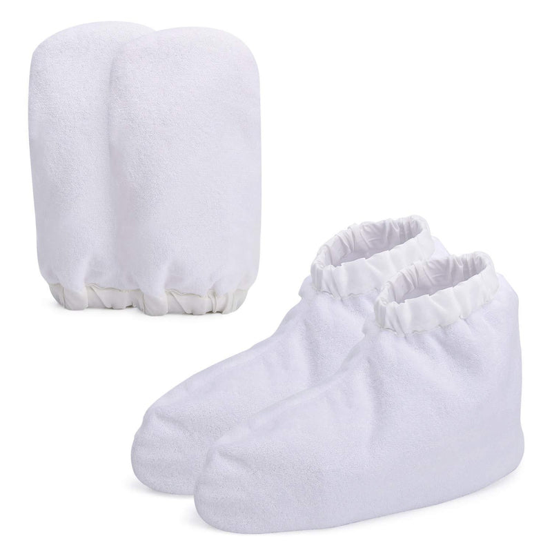 [Australia] - Noverlife Paraffin Wax Warmer Mittens, Terry Cloth Mitts Booties for Hand Foot Care, Thick SPA Therapy Paraffin Wax Hand Bath Gloves Sock for Heated Manicure Supply - White 1 Count (Pack of 1) White - Elastic Closure 