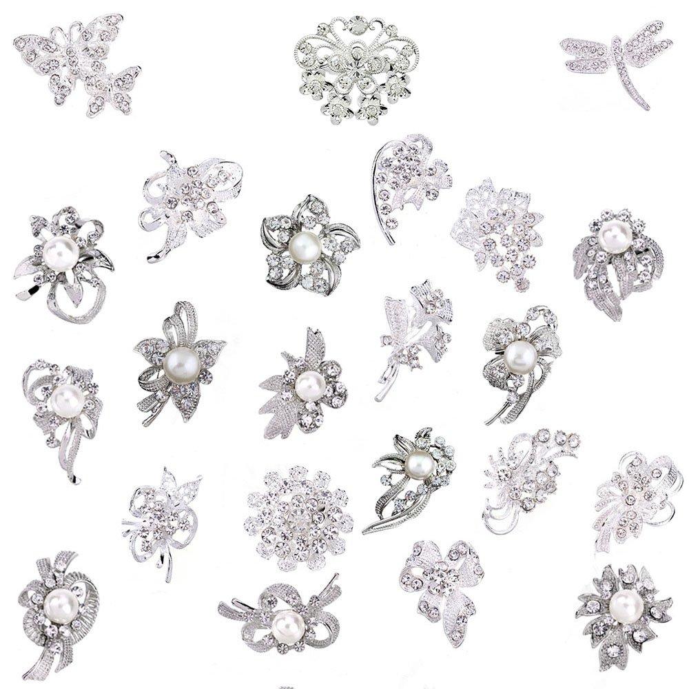 [Australia] - Ezing Lot 24pc Shining Rhinestone Crystal Brooches Pins DIY Wedding Bouquet Kit A 