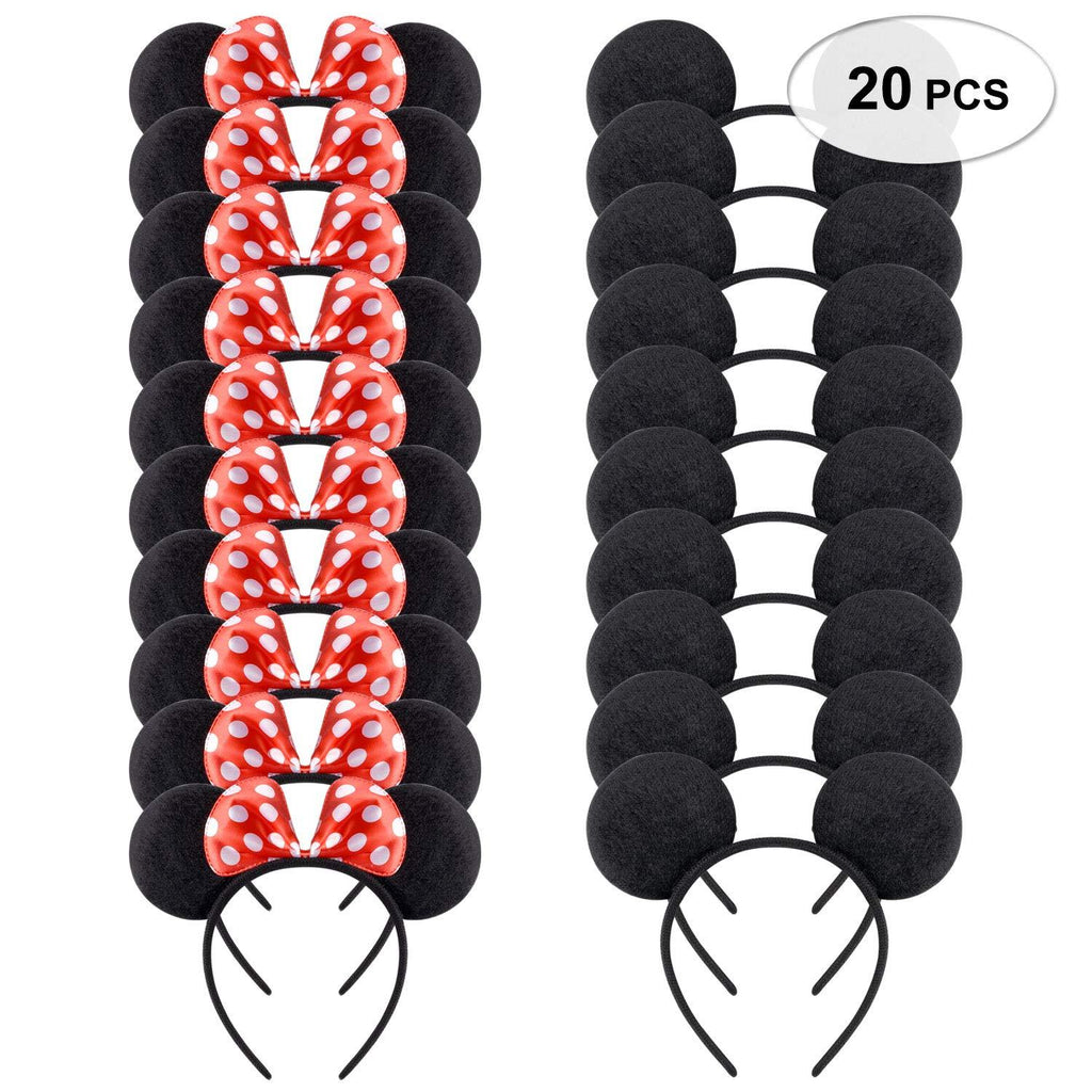 [Australia] - Picoway Mouse Ears Solid Black & Red Bow Headband Set of 20 