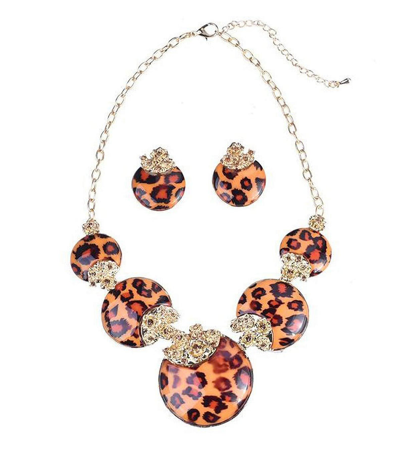 [Australia] - Fenni Vintage Leopard Print Round Pendant Choker Necklace and Earrings Sets Costume Jewelry for Women Bridal 