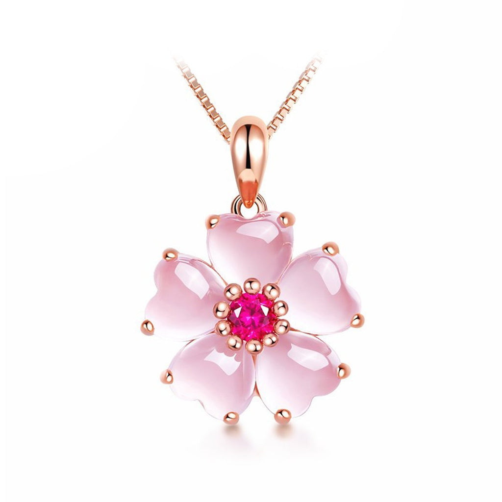 [Australia] - LSOOYH Flower Pink Crystal Necklace Flower for Women Girl Jewelry Gifts 