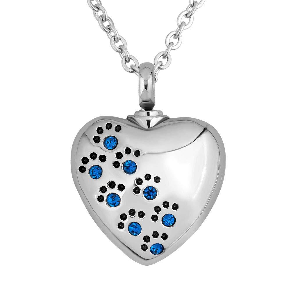 [Australia] - Jesse Ortega Cremation Jewelry Pet Paw Prints Urn Necklace Ashes Keepsake Memorial Stainless Steel Sky Blue 