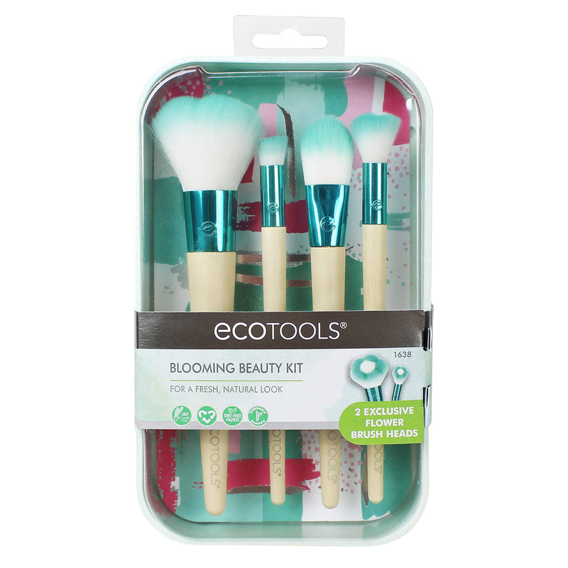 [Australia] - EcoTools Blooming Makeup Brushes with Storage Case and 3 Beauty Inspiration Cards, For a Fresh & Natural Look, Set of 4 