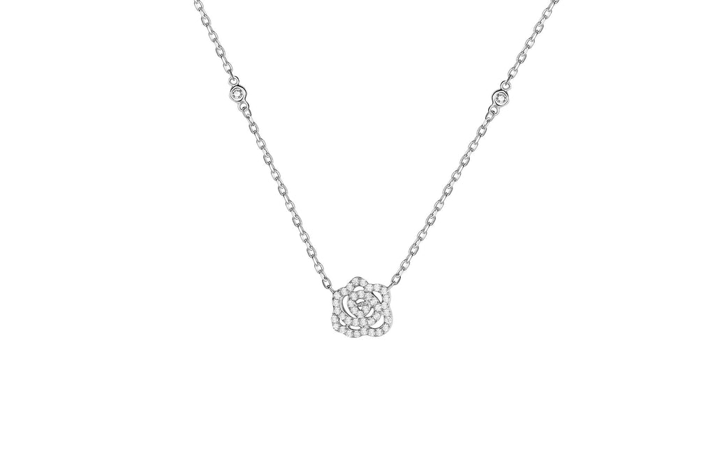 [Australia] - Carleen 925 Sterling Silver CZ Cubic Zirconia Pave Pear Shape Dew Drop/Rose Necklace Pendant for Women Girls，16+2 inches Extender Rose 