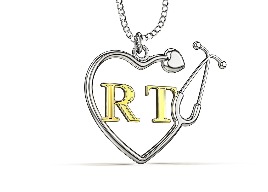 [Australia] - Caring Hands Gifts RT Respiratory Therapist Stethoscope Heart Necklace, RT Gift, RT Pendant 