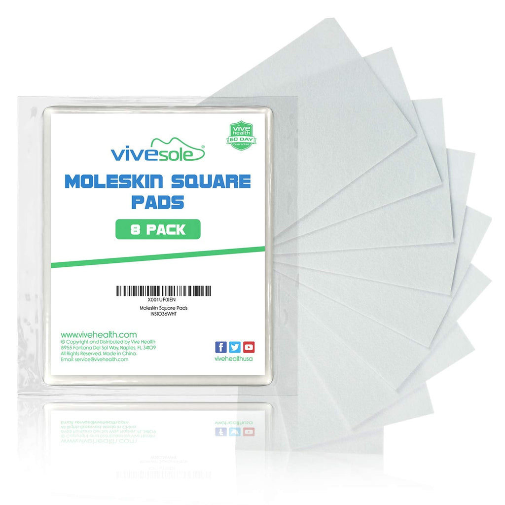 [Australia] - ViveSole Moleskin Squares for Feet, Blister Tape, 8 Pack (4.5"x3.5") - Shoe Padding Bandage Protection, Self Adhesive Prevention Pads - for Heel, Callus, Foot Pain, Friction, Sore Spots - Heavy Duty 