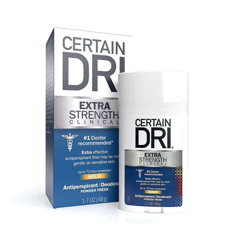 [Australia] - Certain Dri Extra Strength Clinical Antiperspirant Solid Deodorant, Hyperhidrosis Treatment for Men & Women, Powder Fresh, 1.7oz, 1 Pack 