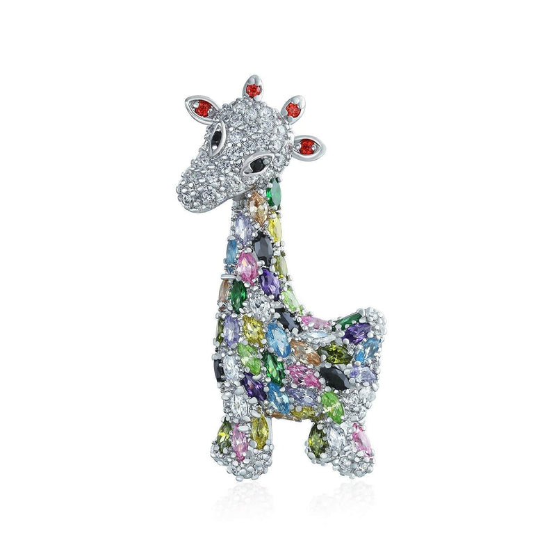 [Australia] - Bling Jewelry Giraffe Zoo Animal Brooch Pin for Women CZ Colorful Pave Cubic Zirconia Silver Tone Rhodium Plated 