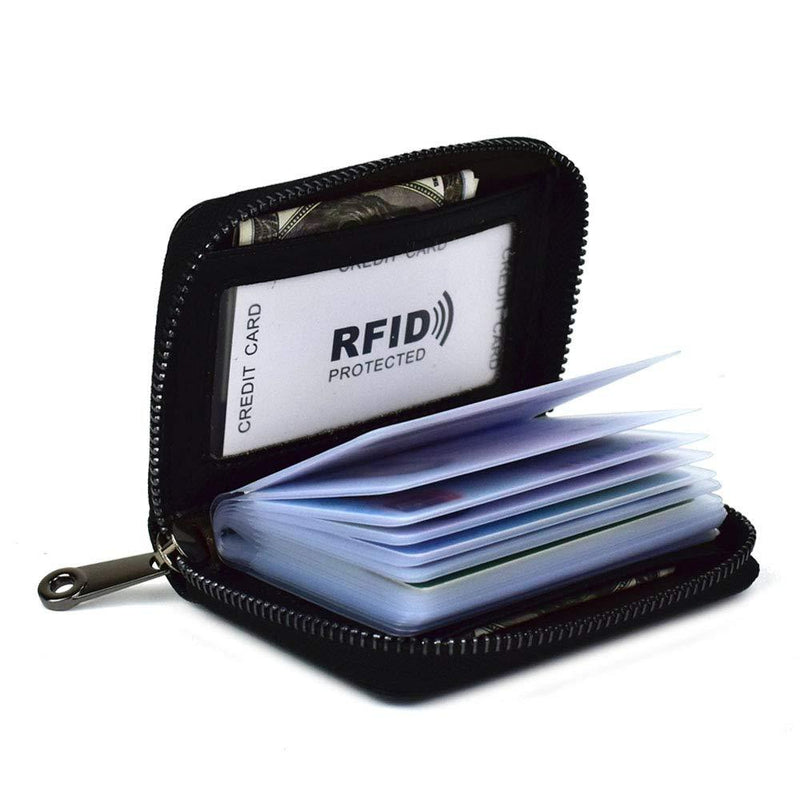 [Australia] - Lacheln RFID Blocking Credit Card Organizer Wallet Genuine Leather Zipper Security Travel Small Money Holder Coffee,20 Slots 
