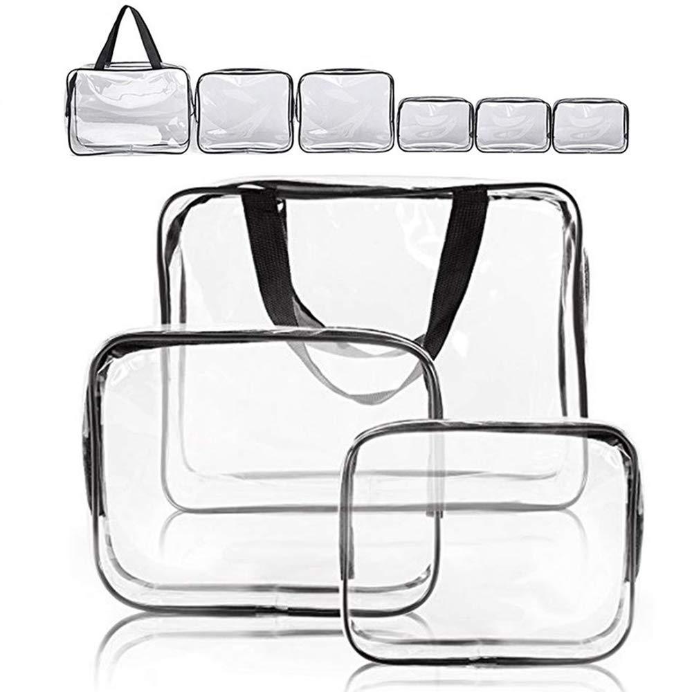 [Australia] - Clear Makeup Bags, APREUTY TSA Approved 6Pcs Cosmetic Makeup Bags Set Waterproof Clear PVC w/ Zipper Handle Portable Travel Luggage Pouch Airport Airline Bags Bathroom (Clear) 