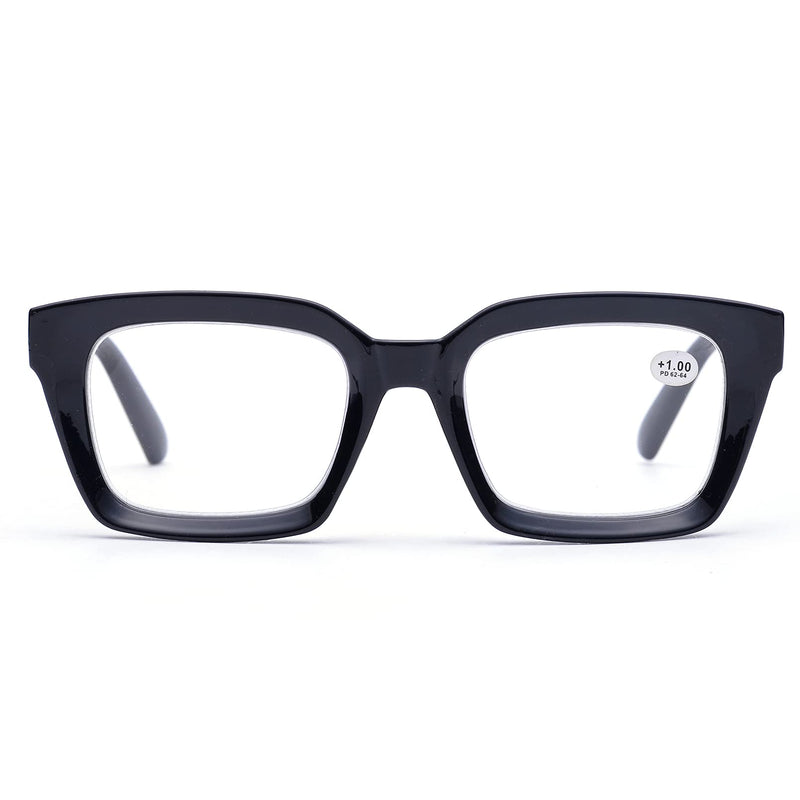 [Australia] - Retro Style Square Reading Glass Big Eyeglass Frames Large lens 50mm Black 1.5 x 