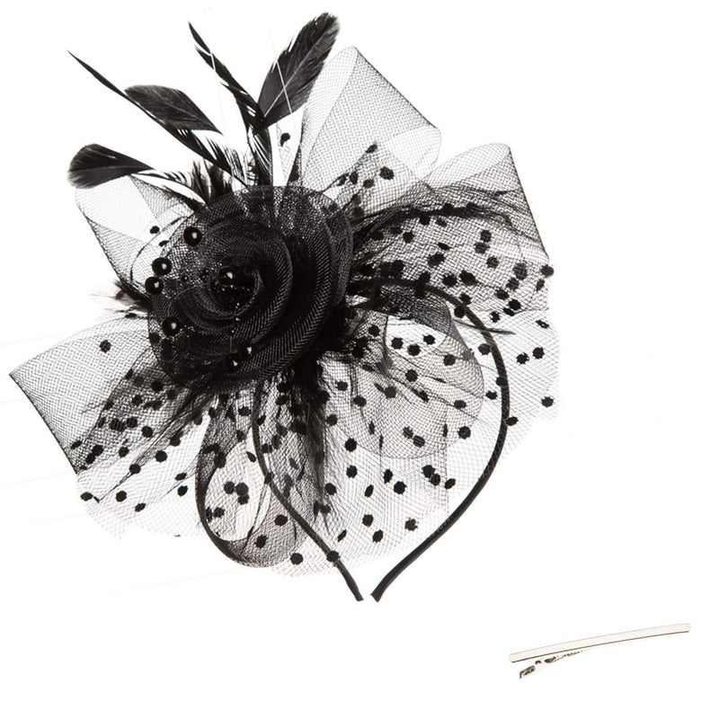 [Australia] - SAFERIN Fascinator Hair Clip Hat Bowler Feather Flower Veil Wedding Party Hat Tea Hat Ta8-black 