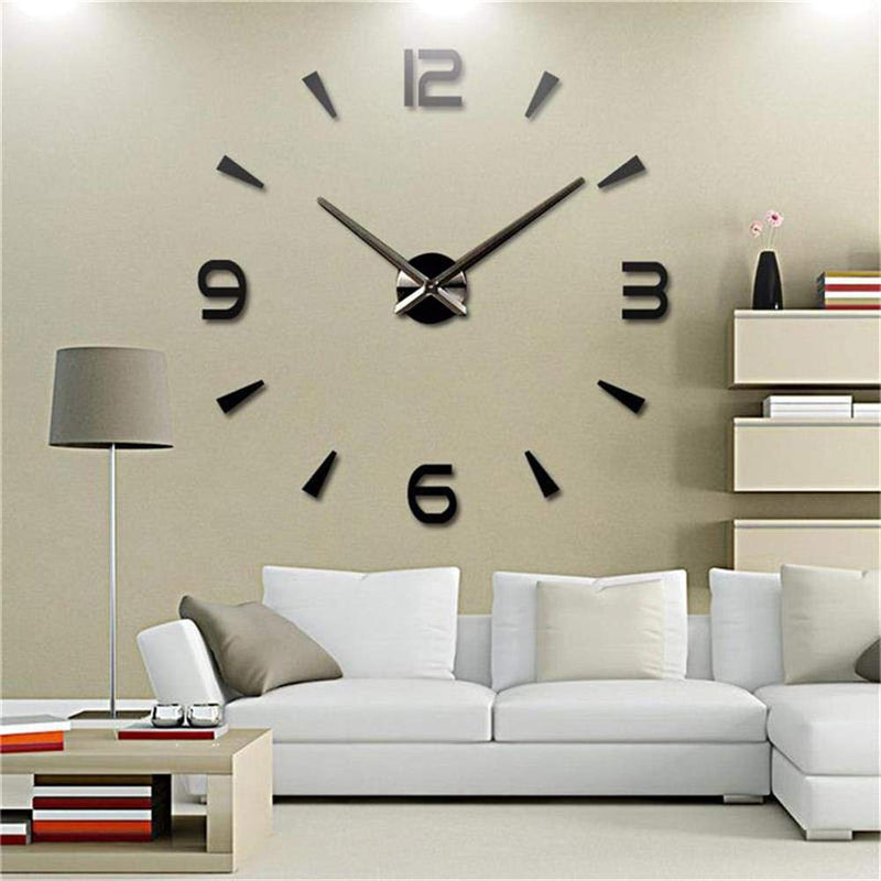 [Australia] - Large DIY Wall Clock Modern 3D Wall Clock with Mirror Numbers Stickers for Home Office Decoration Black 