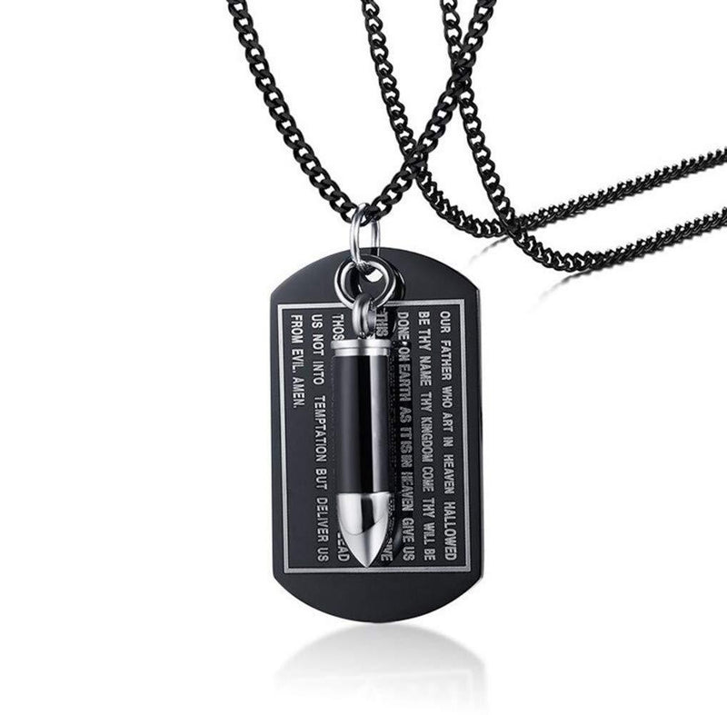 [Australia] - LAFATINA Mens Bullet Dog Tag Pendant Necklace Stainless Steel Bible Lords Prayer Ashes Urn Keepsake Memorial Bullet Pendant Necklace for Men Women Boys black 