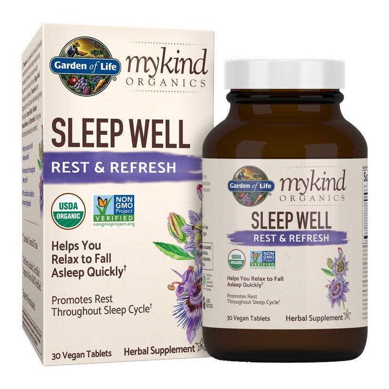 [Australia] - Garden of Life mykind Organics Sleep Well Rest & Refresh 30 Tablets, Lemon Balm, Green Tea Extract L-Theanine, Valerian Root, Chamomile, Probiotics-Organic Non-GMO Vegan Gluten Free Herbal Supplement 