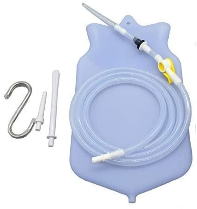 [Australia] - Silicone Enema Bag Kit | Non-Toxic, BPA- & Phthalates-Free | 2 Quart Bag | Extra Long Silicone Hose Assembly | 3 Tips/Nozzles | Stopcock Tap | Non-Return Valve | Stainless Steel Plastic Covered Hook 