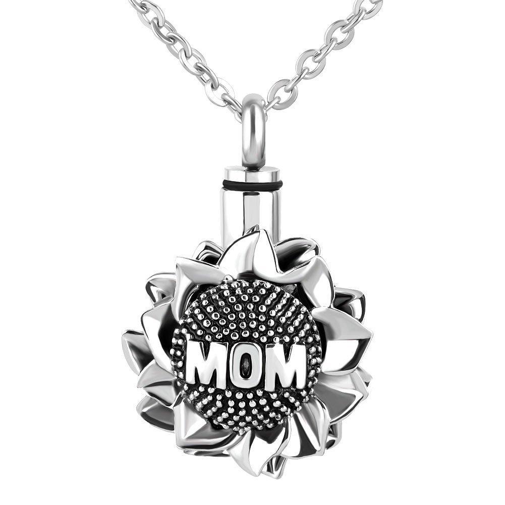 [Australia] - Infinite Memories Lucky Clover Rose Heart Flowers Seriesl Urn Necklace for Mom Cremation Ashes Keepsake Memorial Pendants Sunflower (Mom) 