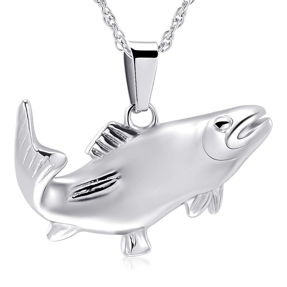 [Australia] - shajwo Cremation Fish Urn Necklace Jewelry for Women Men Keepsake Pendant Memorial Necklace Ash Holder Silver 