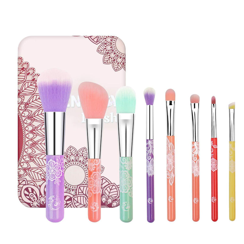 [Australia] - ENERGY Colorful Rainbow Makeup Powder Brushes Set With Case Beauty Tools with Foundation Face Blending Blush Concealer Brow Eye Shadow Brushes Essential Cosmetics for Girl Women (8 Pcs) Multi-colored 