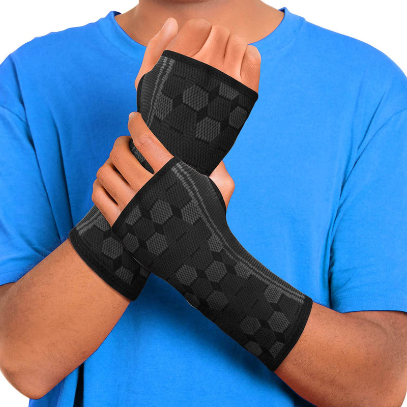 [Australia] - Sparthos Wrist Support Sleeves (Pair) – Medical Compression for Carpal Tunnel and Wrist Pain Relief – Wrist Brace for Men and Women – Made from Innovative Breathable Elastic Blend Small Midnight Black 