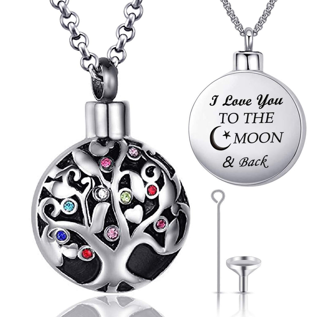 [Australia] - Family Tree of Life Cremation Jewelry I Love You to the Moon and Back Urn Necklaces for Ashes Keepsake Holder Memorial Necklace Pendant 