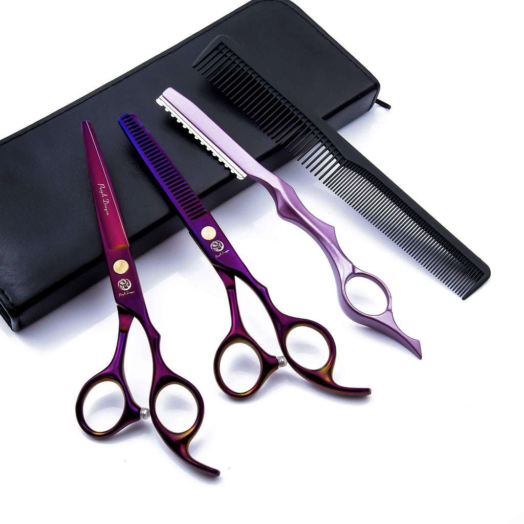 [Australia] - 6.0 inch Purple Hair Cutting Scissors Set with Razor, Leather Scissors Case, Barber Hair Cutting Shears Hair Thinning/Texturizing Shears for Professional Hairdresser or Home Use Set12 