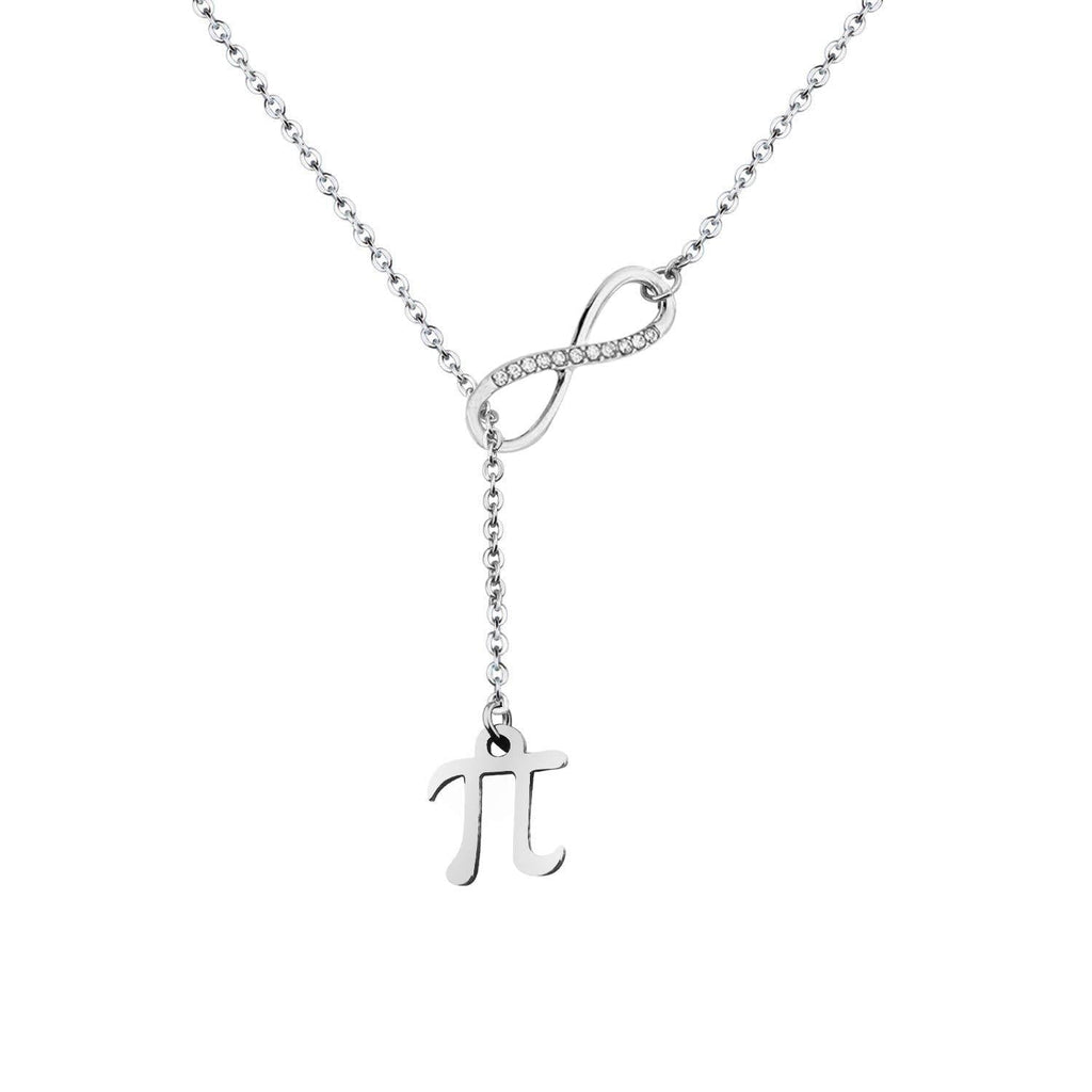 [Australia] - Unisex Pi Sign Infinity Lariat Necklace Bracelet Back to School Gift Science Jewelry Silver 