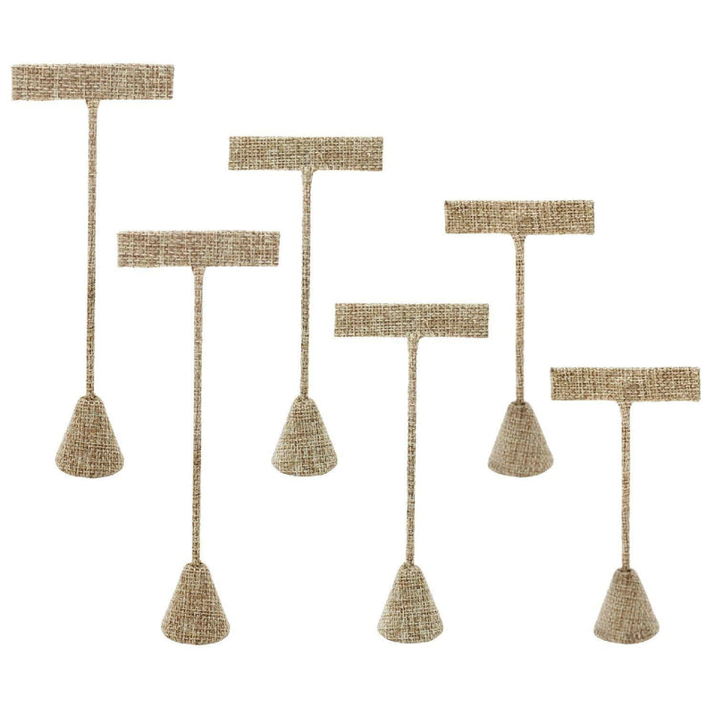 [Australia] - Ikee Design 6Pcs Set Linen Earring T Stand Display Set, Jewelry Display Stand for Showroom and Tradeshow Showcase Displays, Burlap Linen, 4 1/2" H; 5 3/4" H; 6 3/4" H 